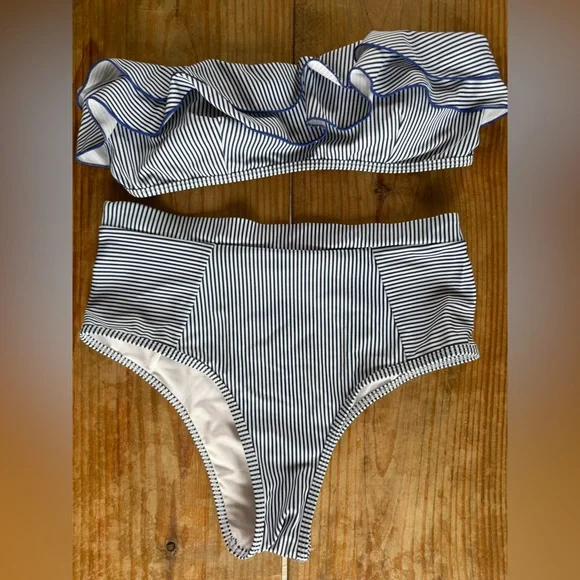 Striped Ruffle Bikini Set - Picture 1 of 10